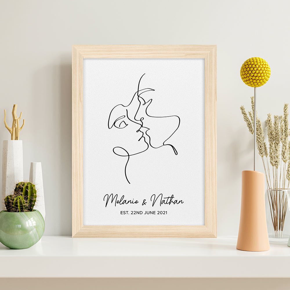 Personalised Romantic Line Art Loving Couple Print