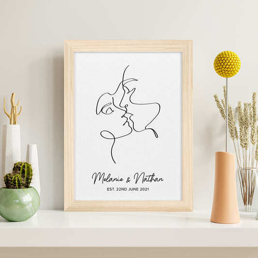 Personalised Romantic Line Art Loving Couple Print