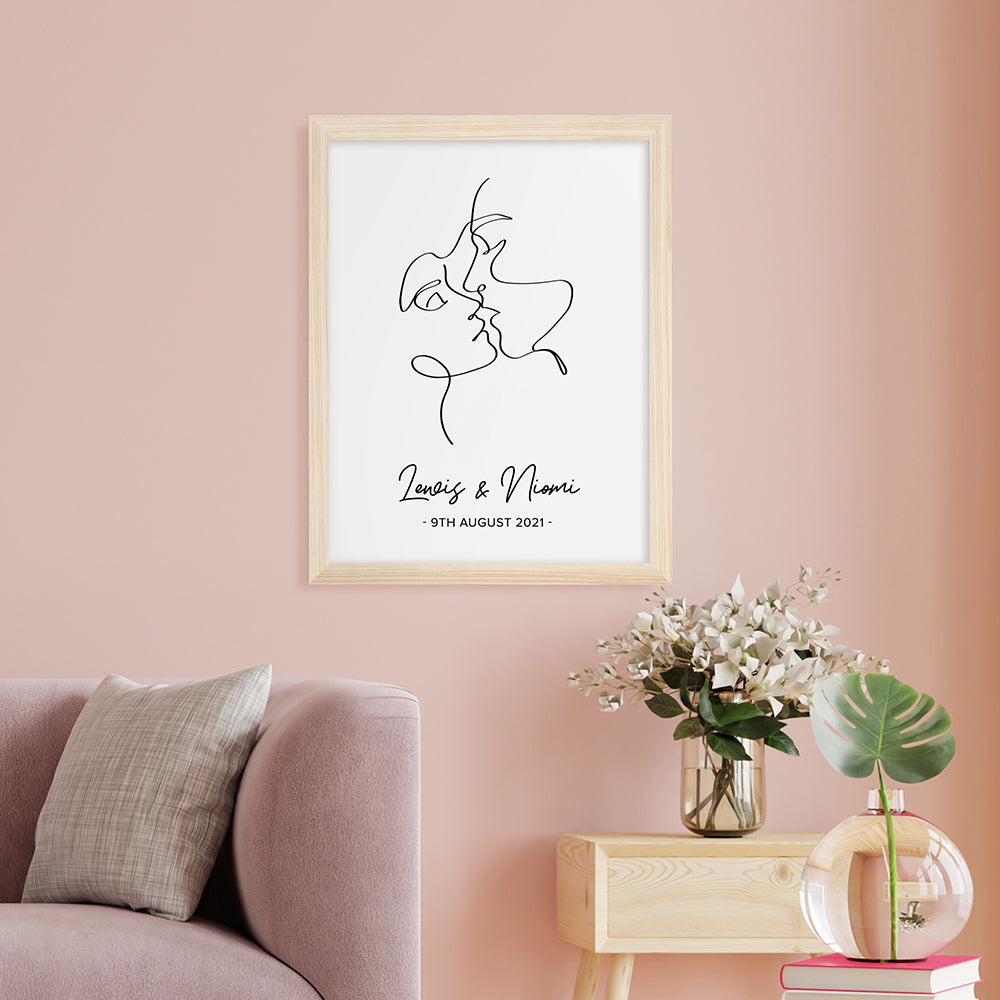 Personalised Romantic Line Art Loving Couple Print