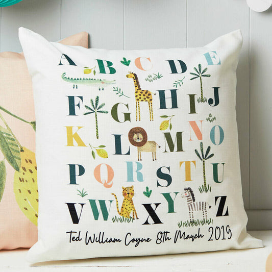 Personalised Safari Animals Alphabet Cushion Cover