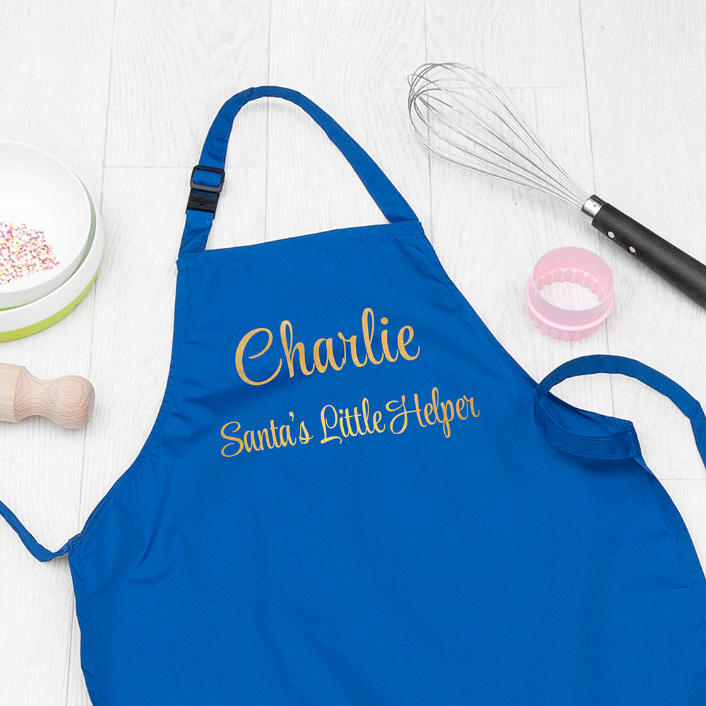 Personalised Santas Little Helper Childrens Blue Waterproof Apron