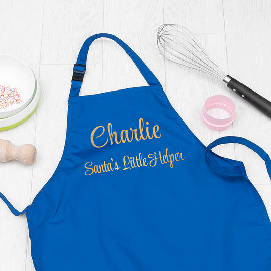 Personalised Santas Little Helper Childrens Blue Waterproof Apron