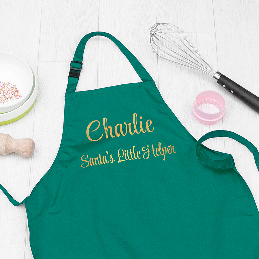 Personalised Santas Little Helper Childrens Green Waterproof Apron