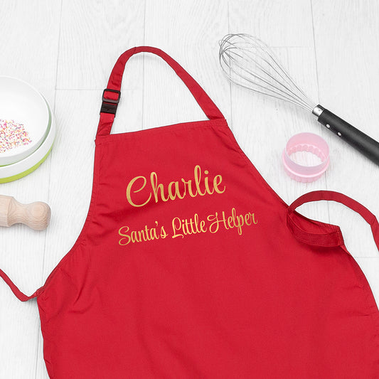 Personalised Santas Little Helper Childrens Red Waterproof Apron
