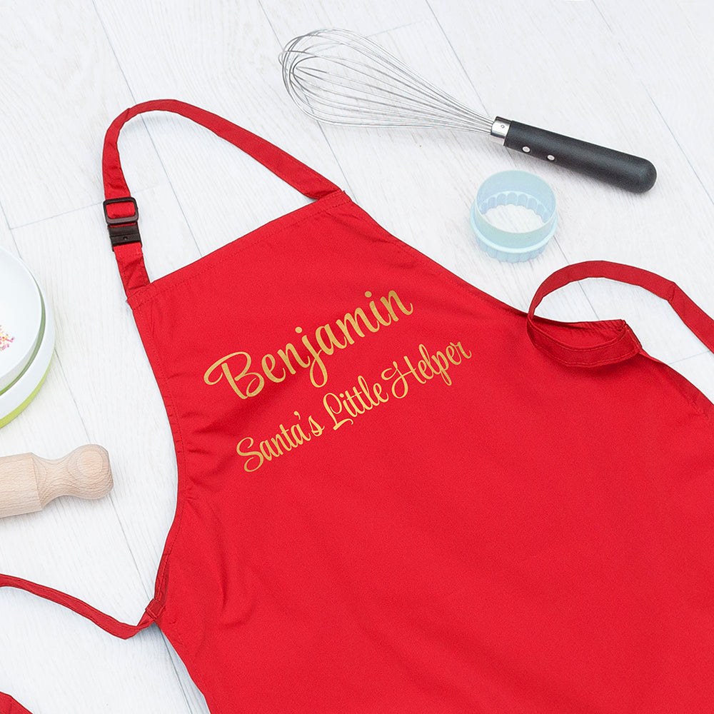 Personalised Santas Little Helper Childrens Red Waterproof Apron