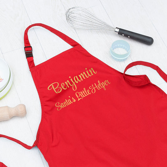Personalised Santas Little Helper Childrens Red Waterproof Apron