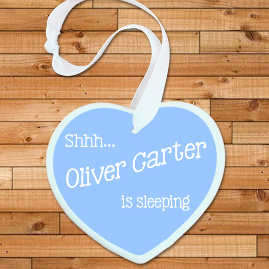 Personalised Shhh Baby's Sleeping Heart Keepsake in Blue