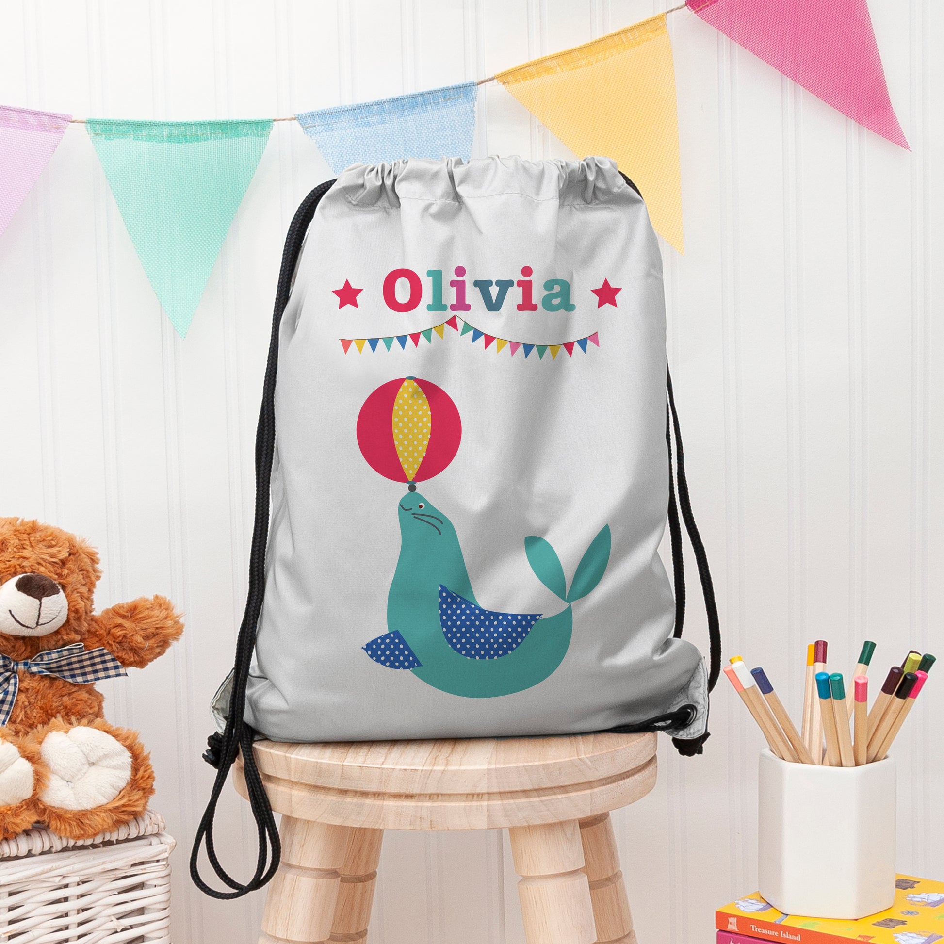 Personalised Silver Circus Waterproof Swim Bag