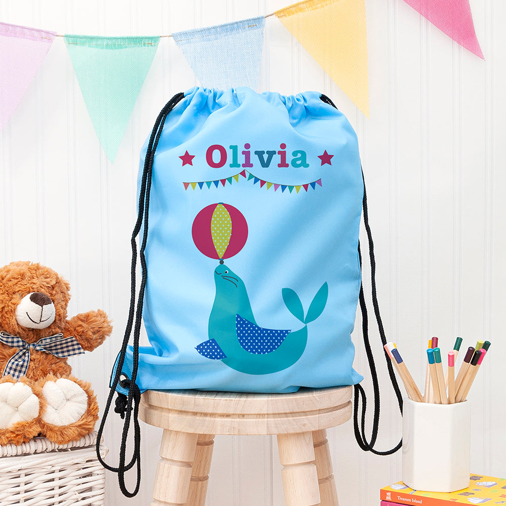 Personalised Sky Blue Circus Waterproof Swim Bag
