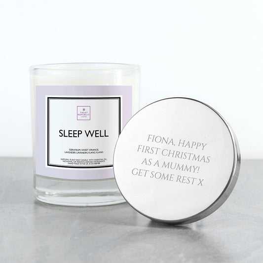 Personalised Sleep Well Soy Candle with Silver Lid