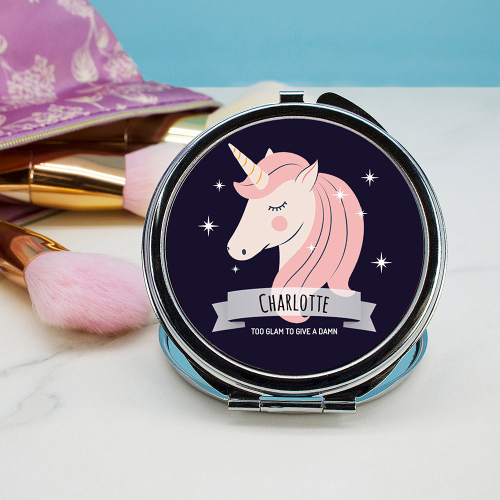 Personalised Sparkle Squad Round Navy Compact Mirror