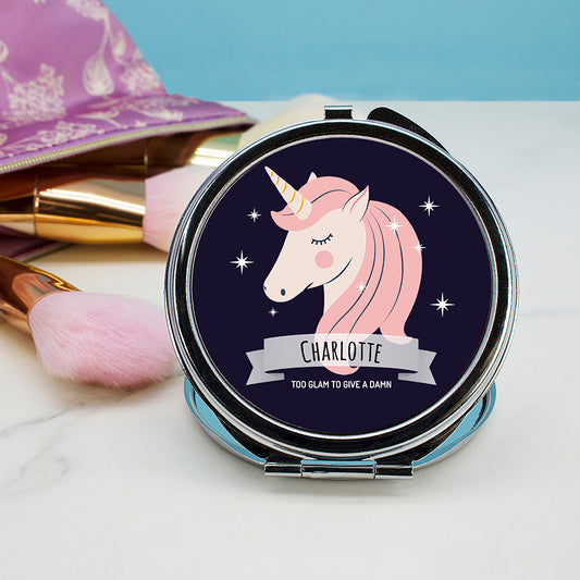 Personalised Sparkle Squad Round Navy Compact Mirror