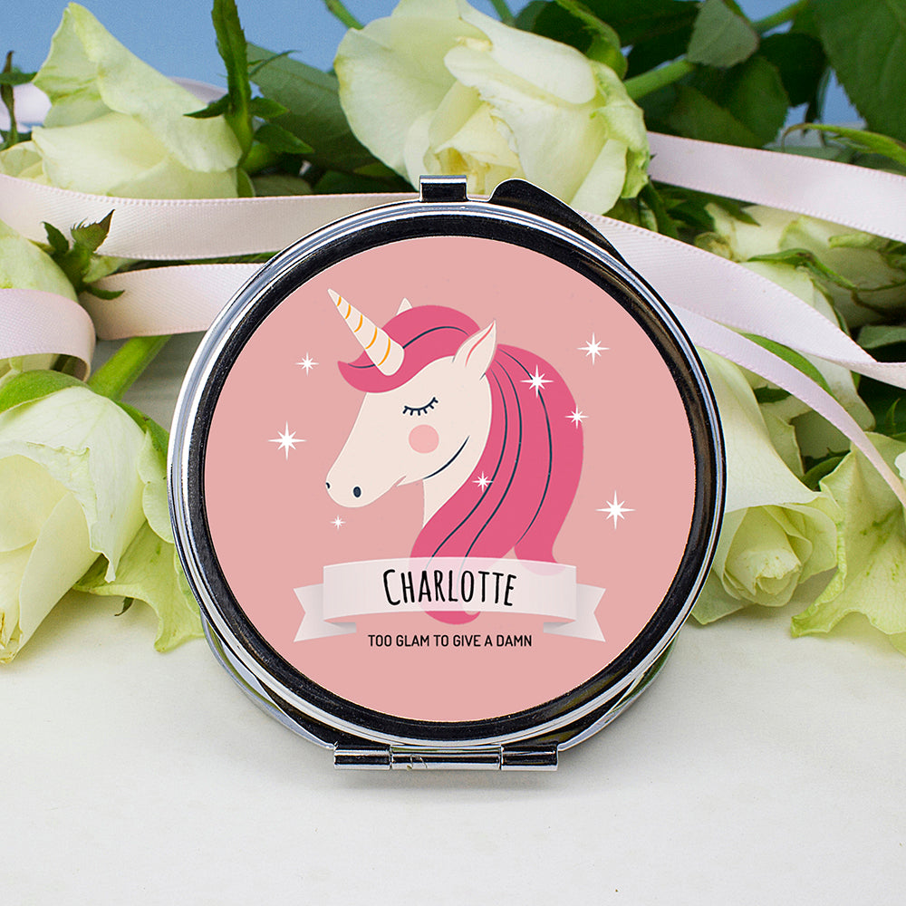 Personalised Sparkle Squad Round Pink Compact Mirror
