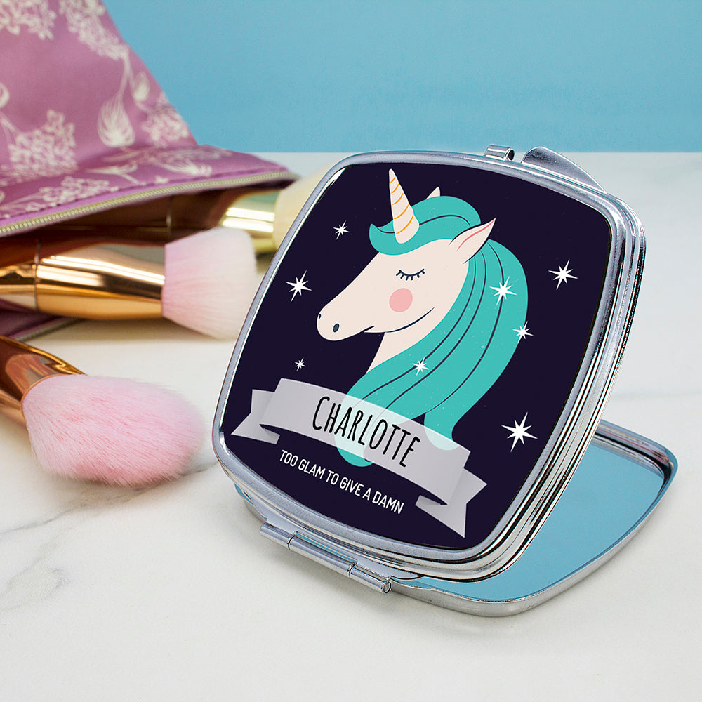 Personalised Sparkle Squad Square Navy Compact Mirror