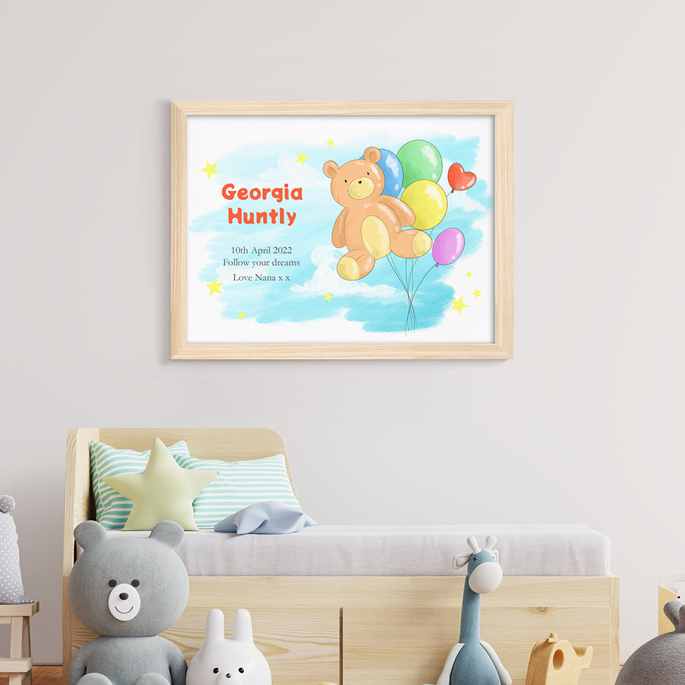 Personalised Teddy Bear Balloon Framed Print
