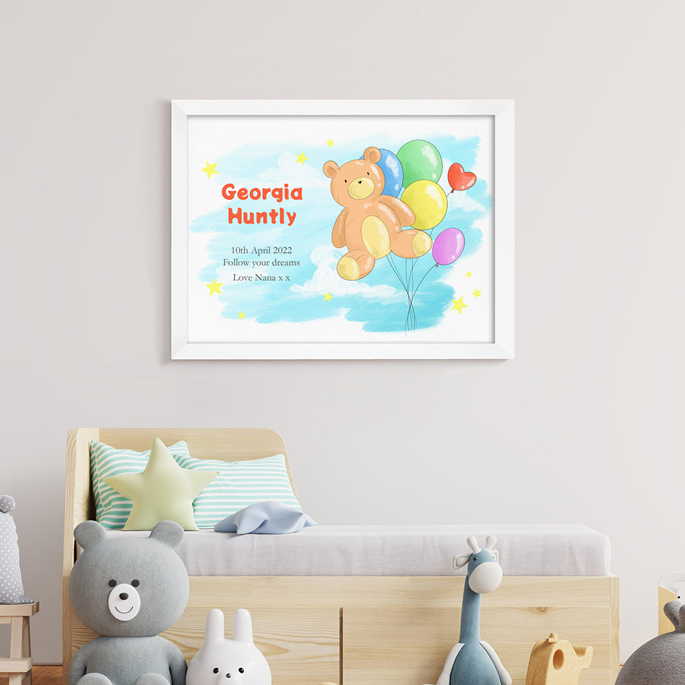 Personalised Teddy Bear Balloon Framed Print