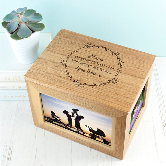 Personalised Thank You Mum Midi Oak Photo Cube Keepsake Box