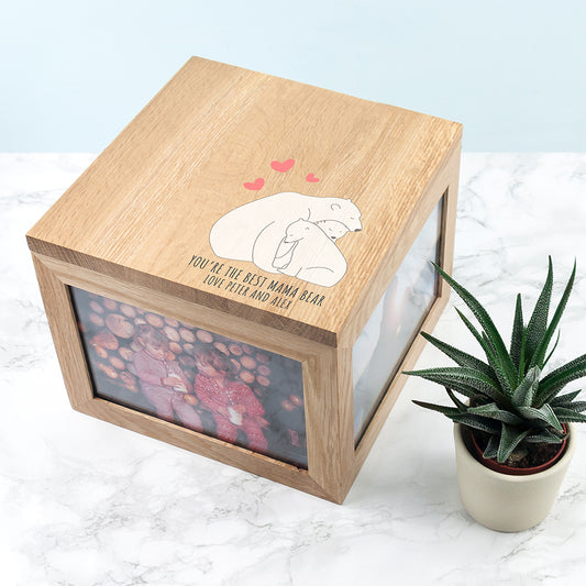 Personalised The Best Mama Bear Large Oak Photocube Box