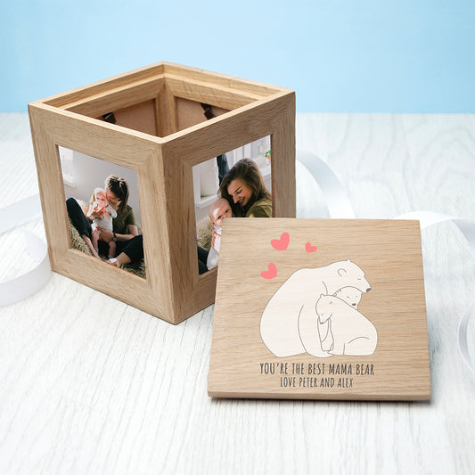 Personalised The Best Mama Bear Oak Photocube Keepsake Box