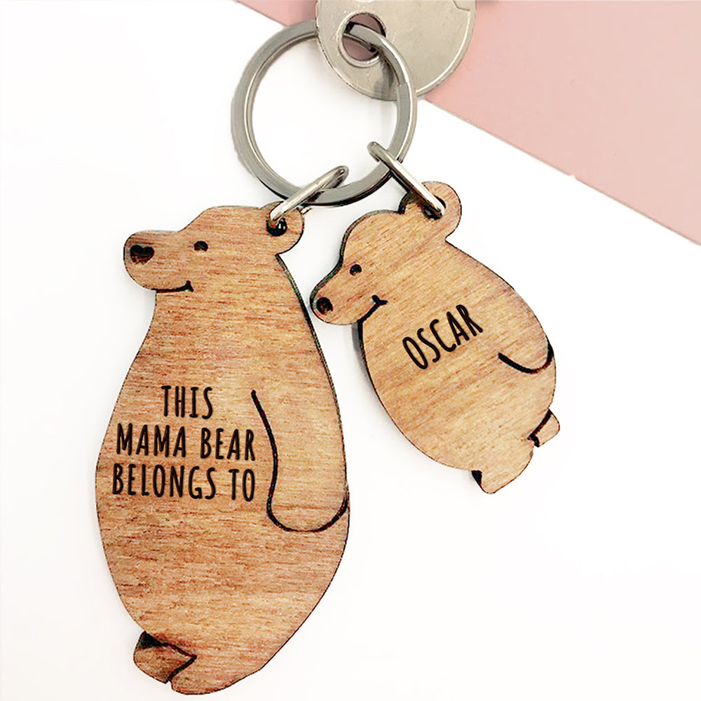Personalised This Mama Bear Belongs To Keyring Set