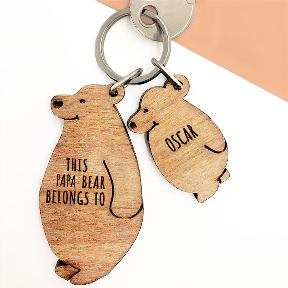 Personalised This Papa Bear Belongs To Keyring Set
