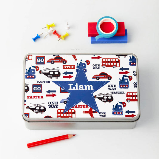 Personalised Transport Themed Storage Tin