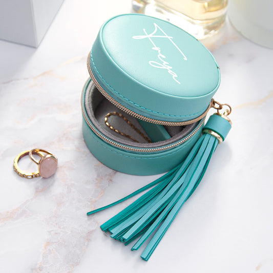 Personalised Treat Republic Turquoise Jewellery Case with Tassel
