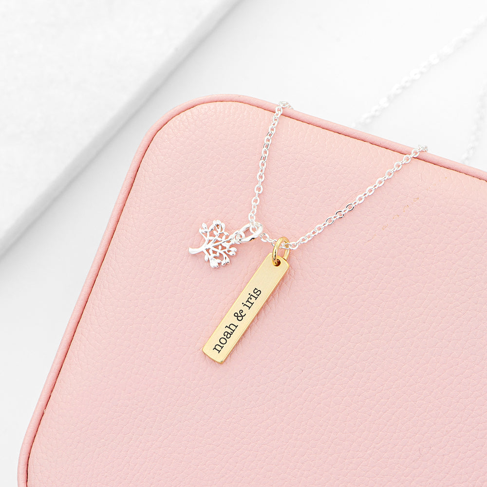 Personalised Tree of Life Vertical Bar Necklace