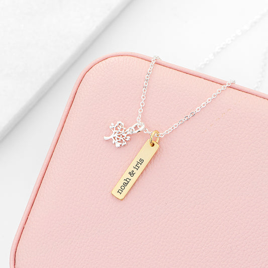 Personalised Tree of Life Vertical Bar Necklace