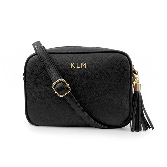 Personalised Vegan Leather Crossbody Bag in Black