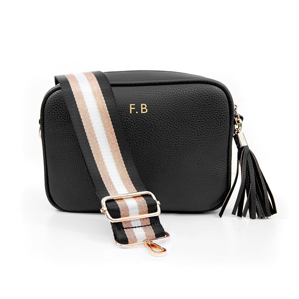 Personalised Vegan Leather Crossbody Bag in Black