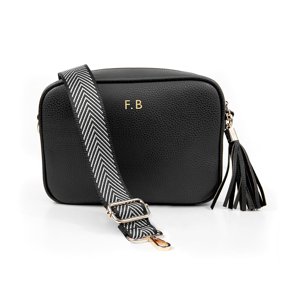 Personalised Vegan Leather Crossbody Bag in Black