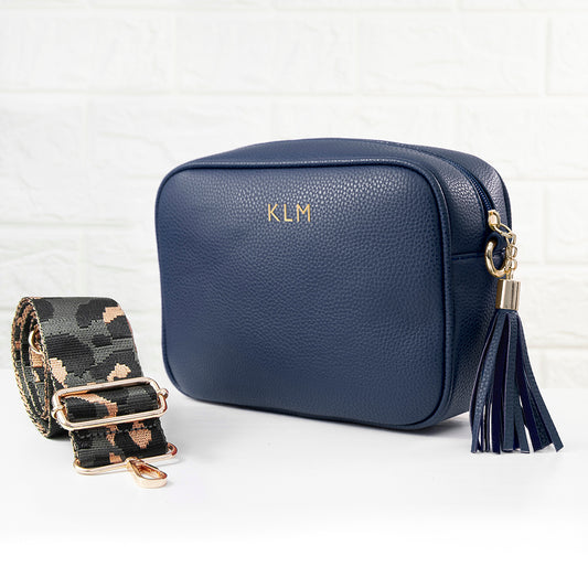 Personalised Vegan Leather Crossbody Bag in Navy