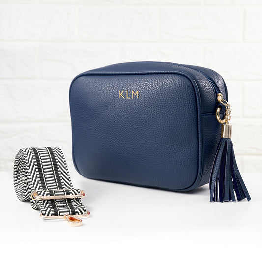 Personalised Vegan Leather Crossbody Bag in Navy