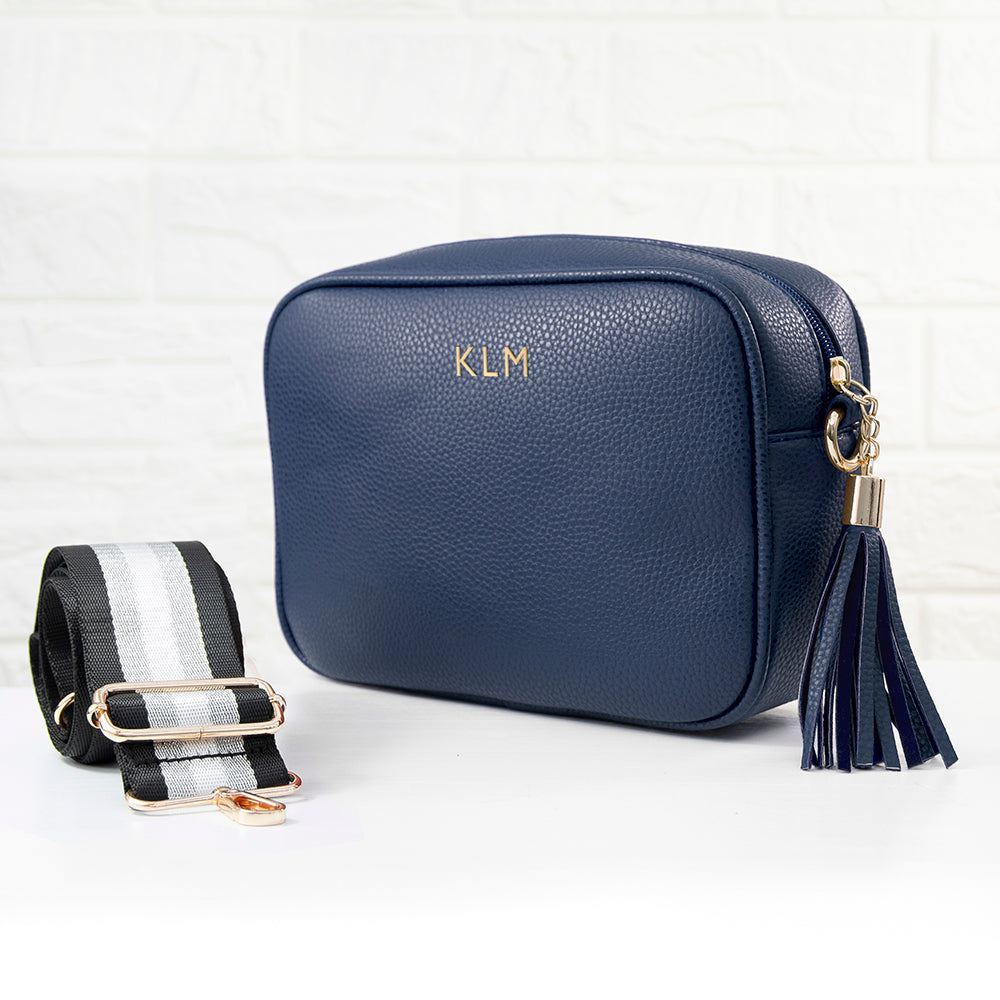 Personalised Vegan Leather Crossbody Bag in Navy
