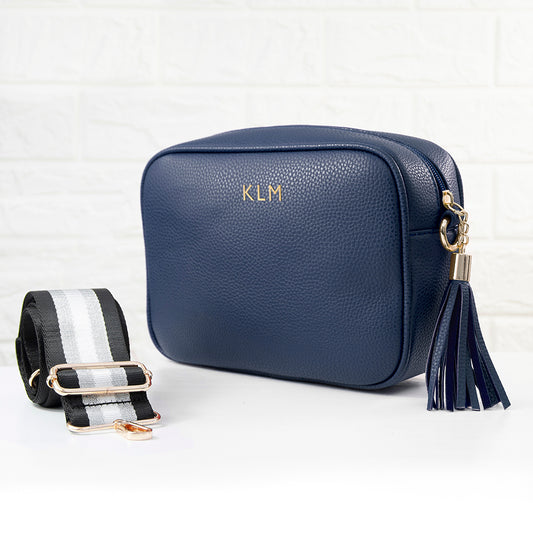 Personalised Vegan Leather Crossbody Bag in Navy