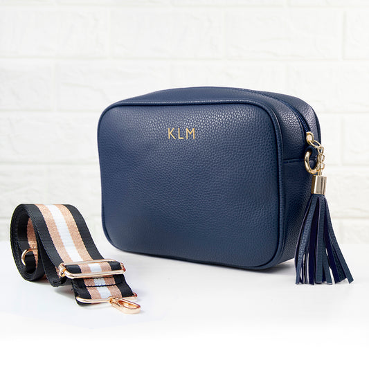 Personalised Vegan Leather Crossbody Bag in Navy