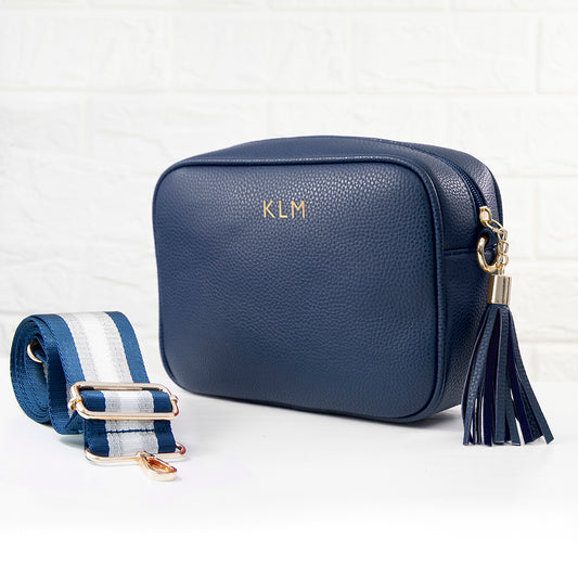 Personalised Vegan Leather Crossbody Bag in Navy