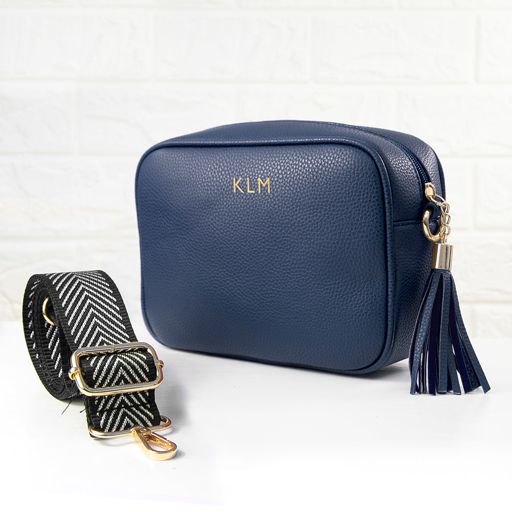 Personalised Vegan Leather Crossbody Bag in Navy
