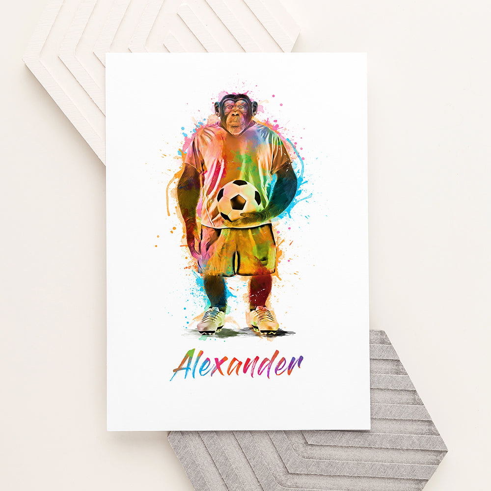 Personalised Watercolour Chimpanzee Football Print