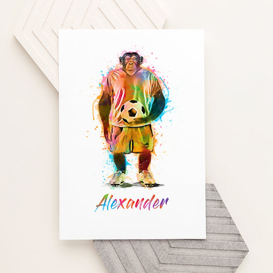 Personalised Watercolour Chimpanzee Football Print