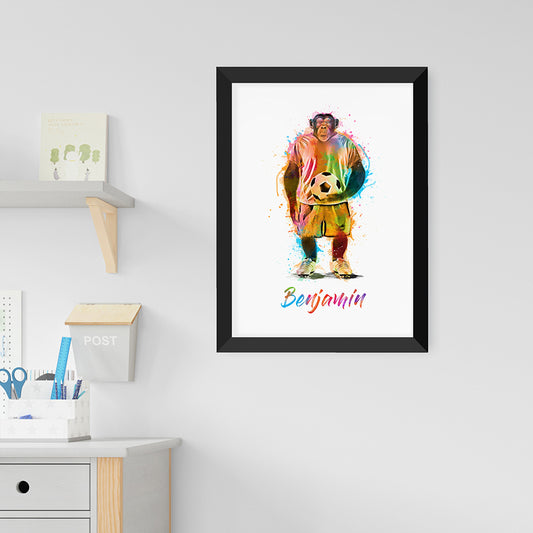 Personalised Watercolour Chimpanzee Football Print