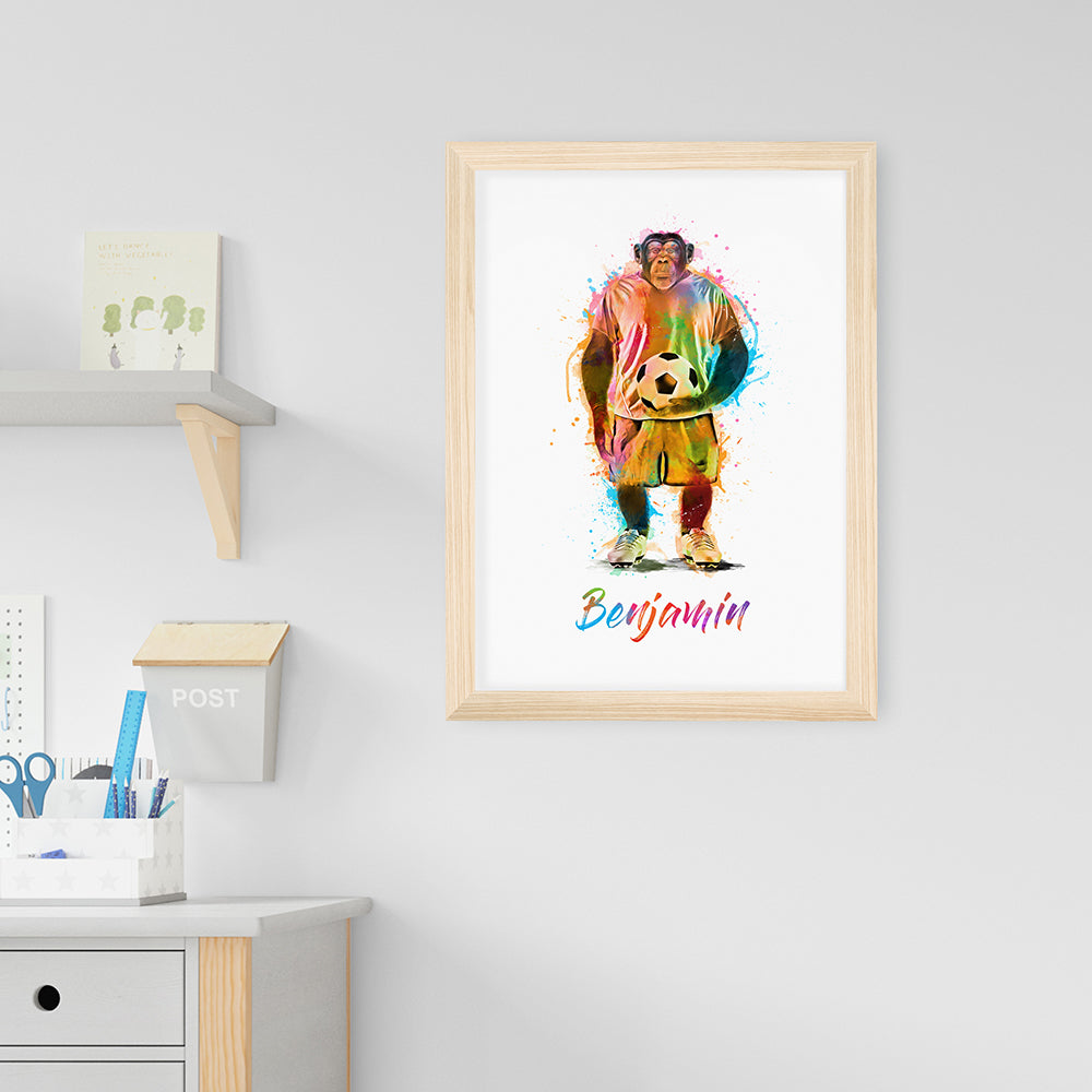 Personalised Watercolour Chimpanzee Football Print