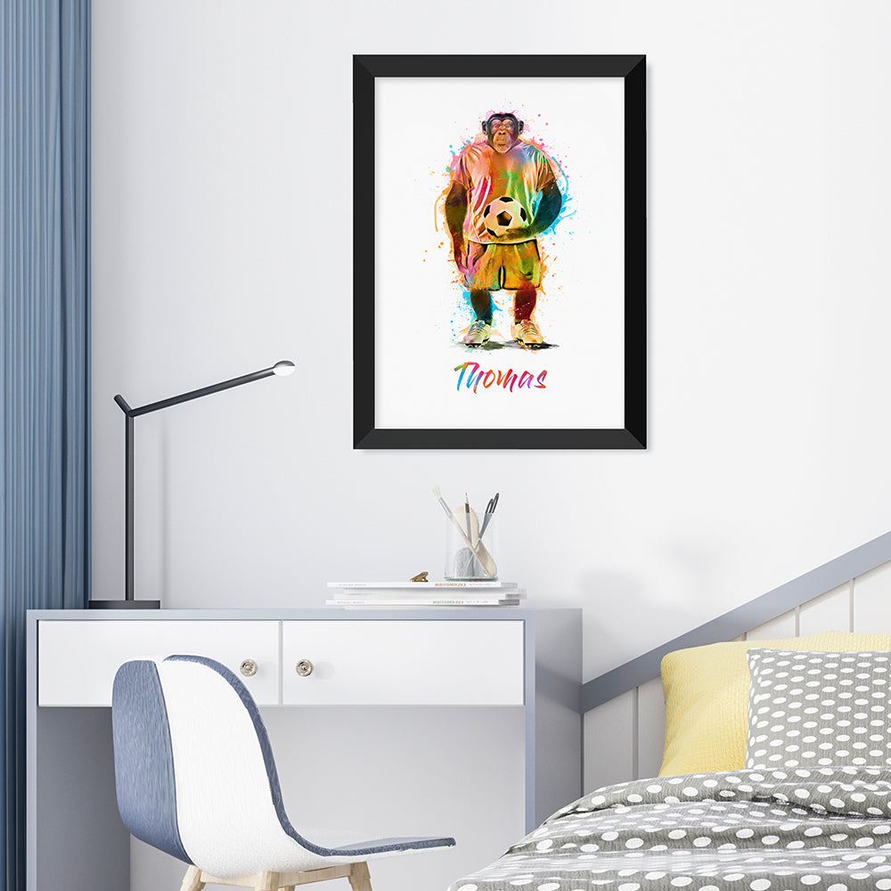 Personalised Watercolour Chimpanzee Football Print
