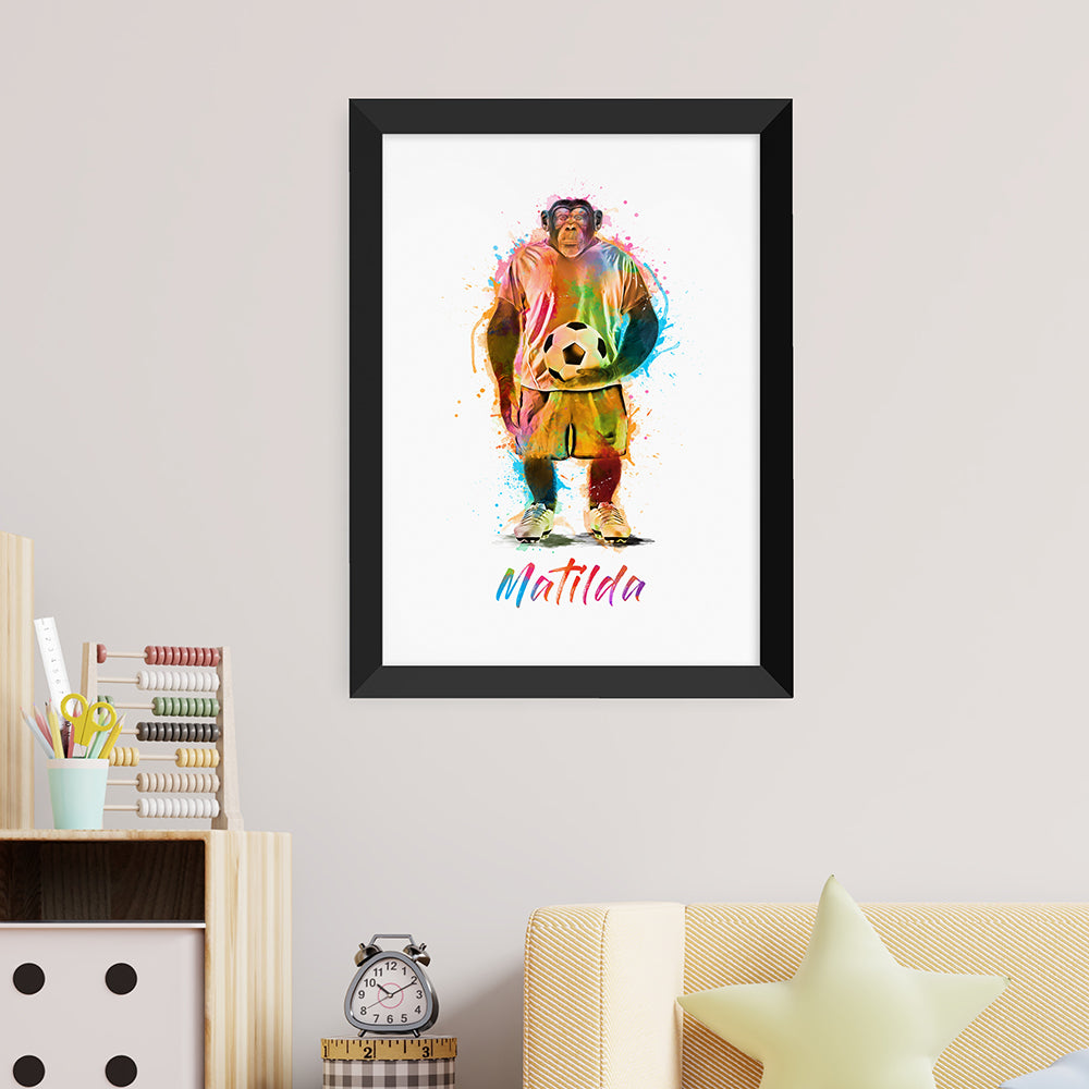 Personalised Watercolour Chimpanzee Football Print