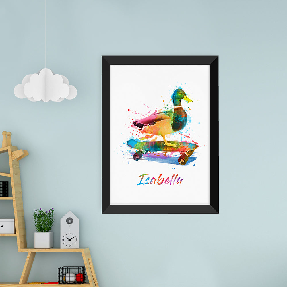 Personalised Watercolour Duck Skateboarding Print
