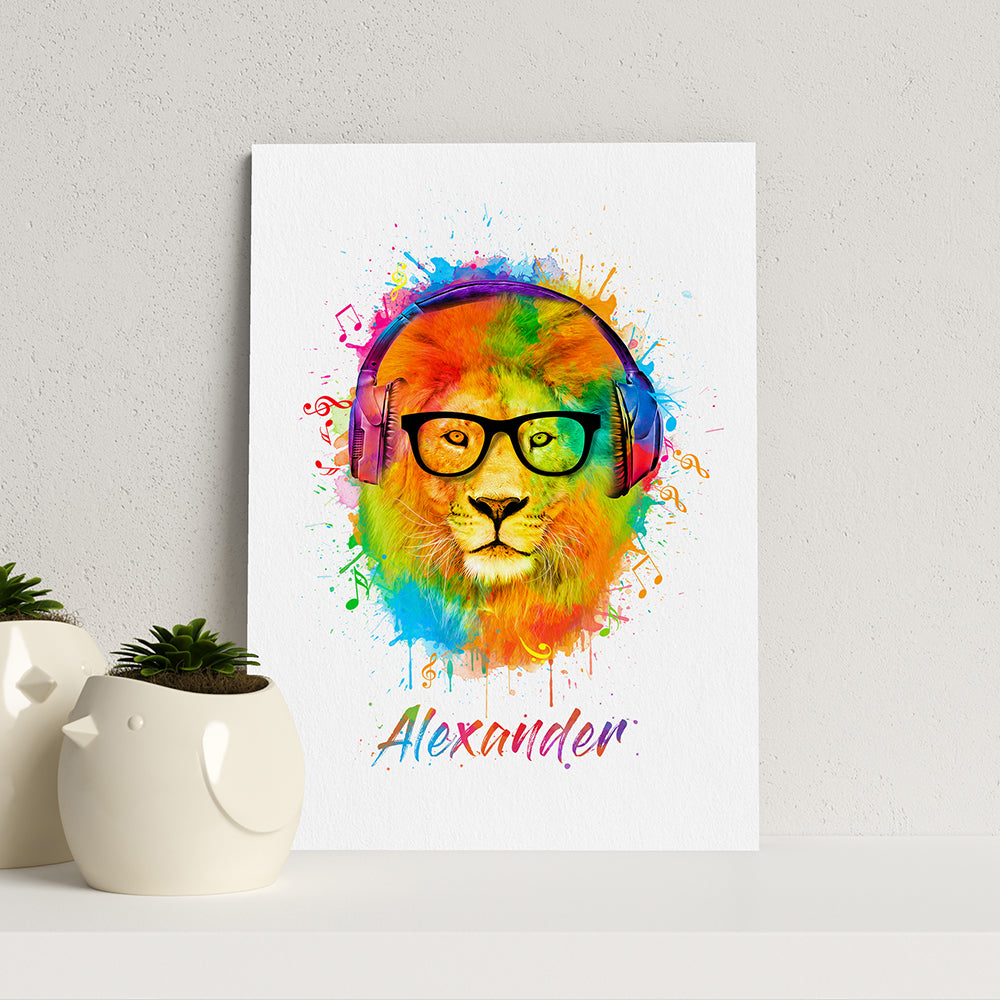 Personalised Watercolour Lion Wild Side Musical Print