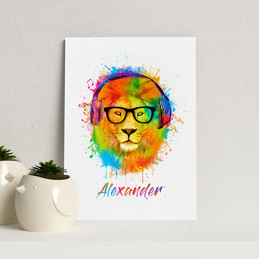 Personalised Watercolour Lion Wild Side Musical Print
