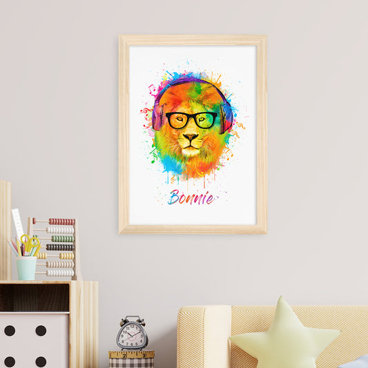 Personalised Watercolour Lion Wild Side Musical Print