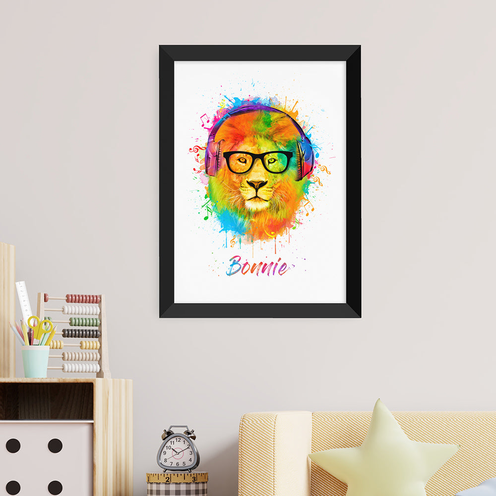 Personalised Watercolour Lion Wild Side Musical Print